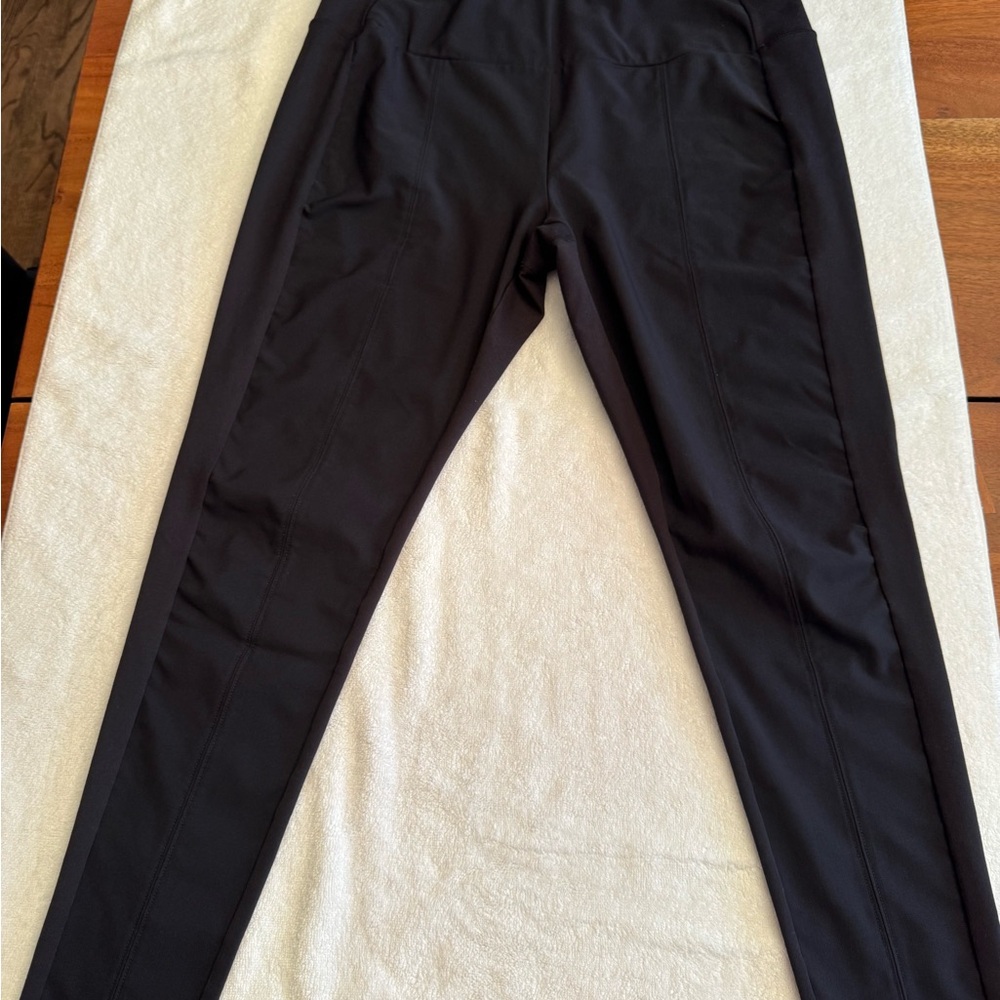 Zella Black High-Rise Leggings-trouser look. Zippered pockets on the back